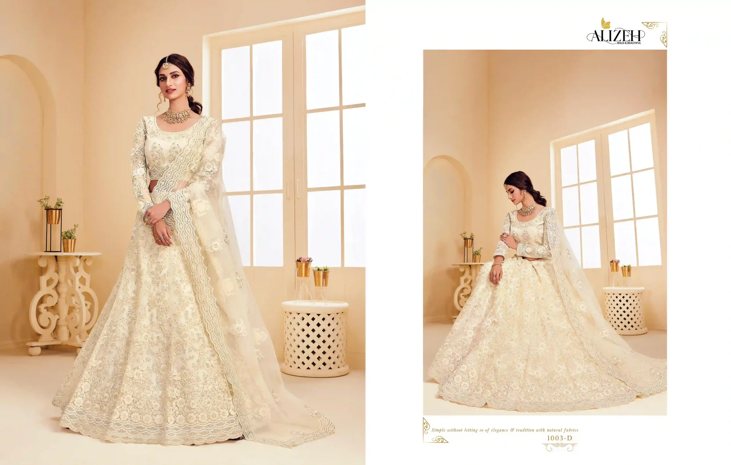 Alizeh The White Bride Hit Color Butterfly Net Wholesale Lehenga Catalog — Wholesale Lehenga, Alizeh wholesale from Surat — view 2